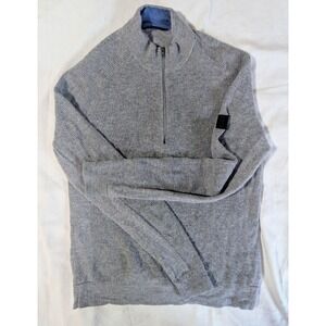Rhone Mens Quarter Zip Waffle Knit Sweater Heather Gray Blue Collar Accent Small
